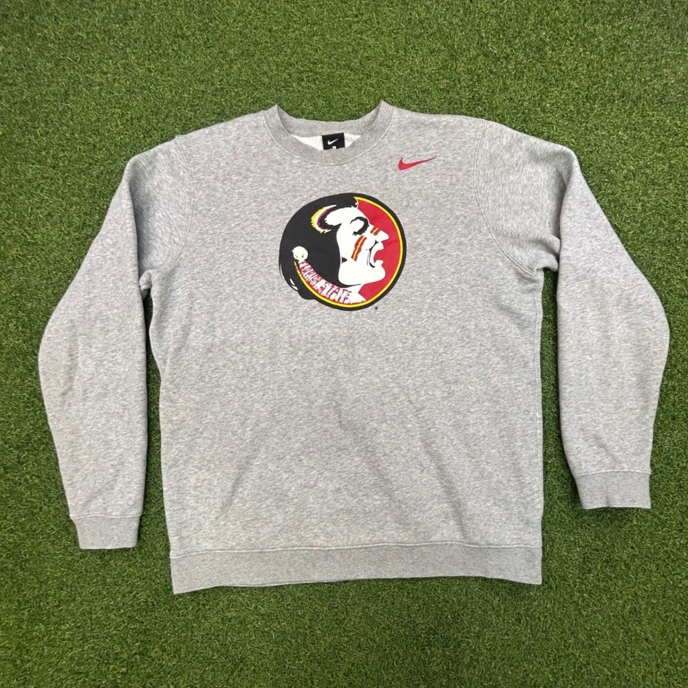 Nike Florida State Seminoles FSU Crewneck Sweatshirt Gray Mens Large NCAA